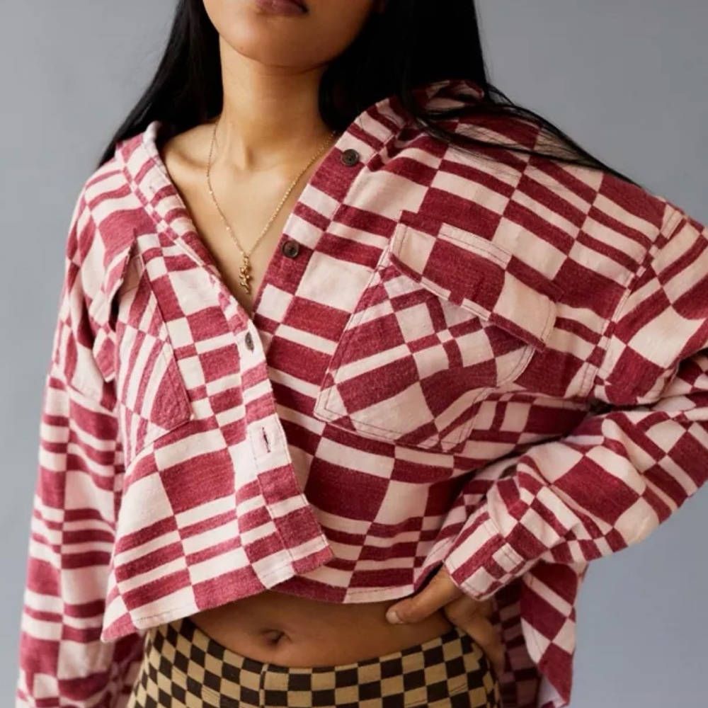 BDG UO Caleb Crop Flannel Shacket NWT